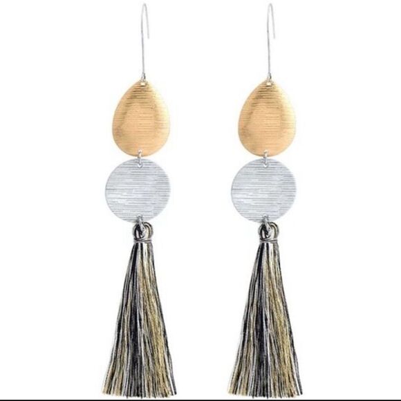 Tassel Metallic Silver Gold Tone Drop Earrings NWT - Picture 8 of 8